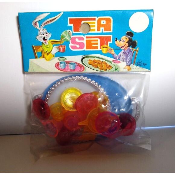 Bugs Bunny Mickey Mouse Sealed Plastic Toy Play Tea Set Hong Kong 1951 UNUSED - Picture 2 of 3
